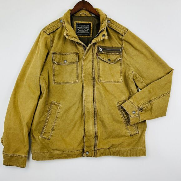 Levi's Utility Cargo Coat Size Large Full Zip Button Snap Lined Military Cotton - Picture 2 of 16